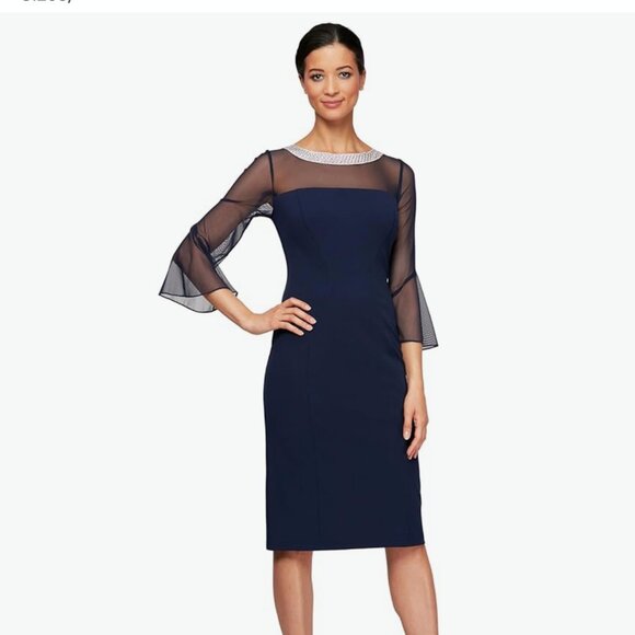 Alex Evenings Womens Short Shift Cocktail Dress with Embellished Illusion Detail - Picture 1 of 5